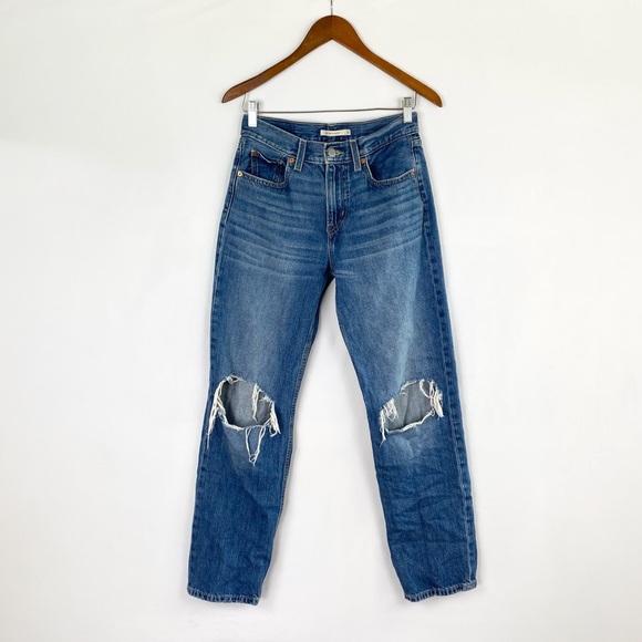 Levi's Denim - Low Pro Straight Medium Wash Distressed Denim Jeans Size‎ 26